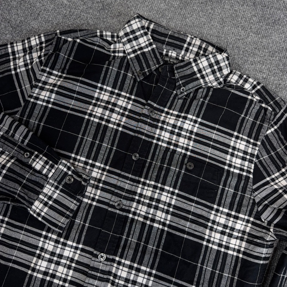 Todd Snyder Shirt Men Medium Black White Plaid Flannel Cotton Pocket Button Down